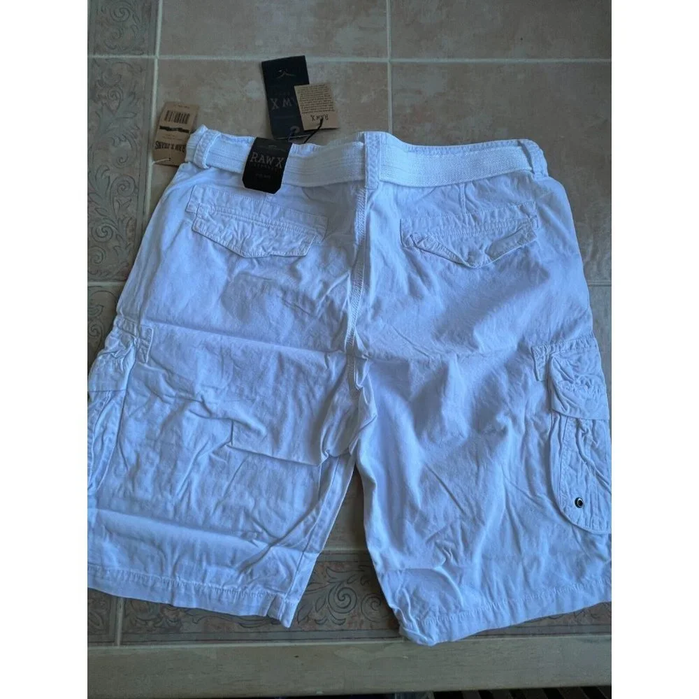 RawX Regular-Fit Belted White Cargo Shorts‎ Tailored Men size 38